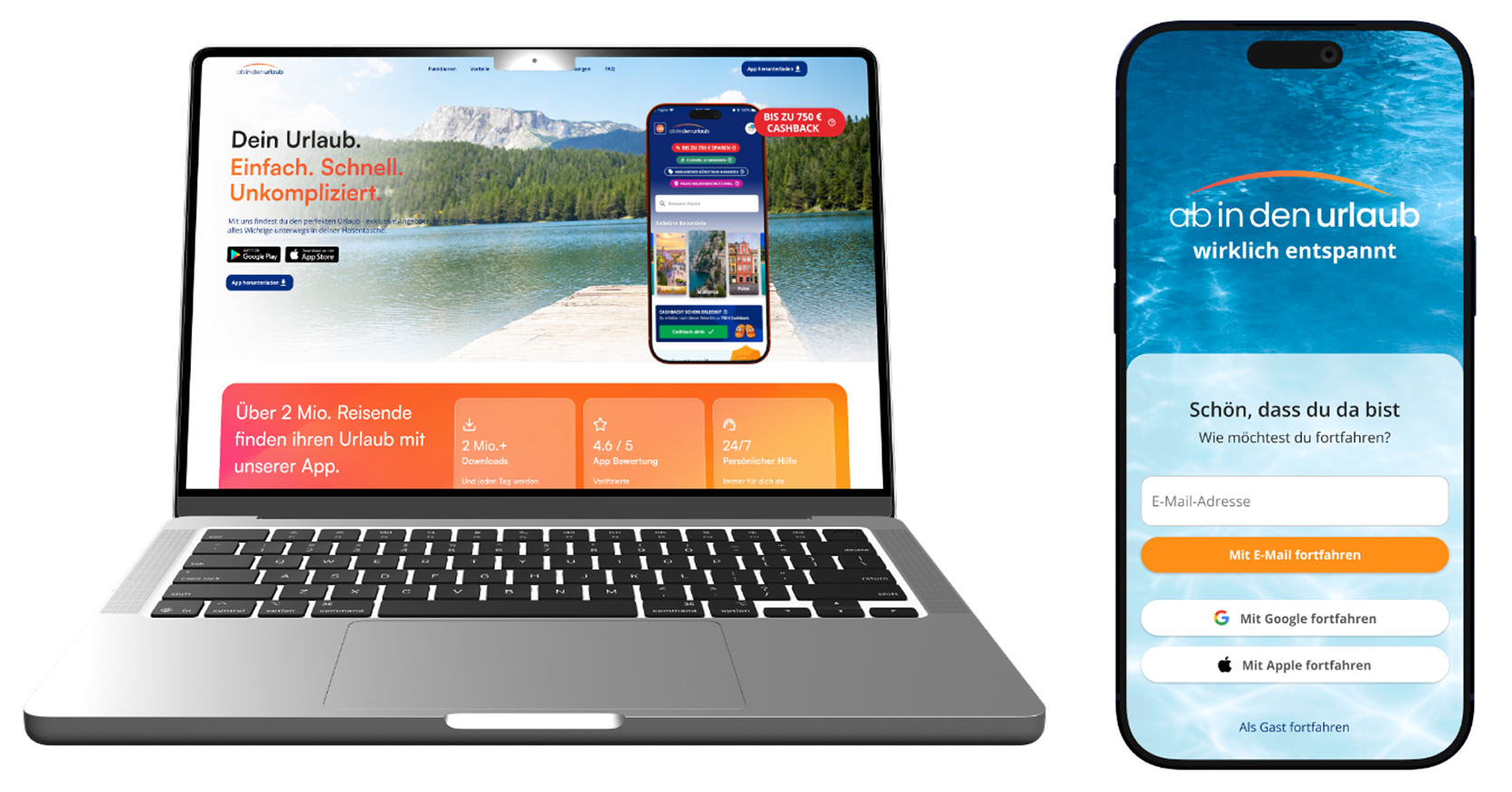 Ab in den Urlaub web and mobile booking screens