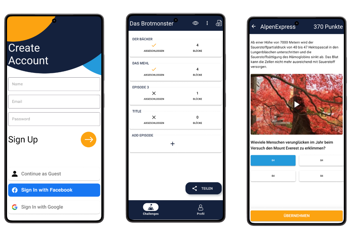 Mobile challenge app screens