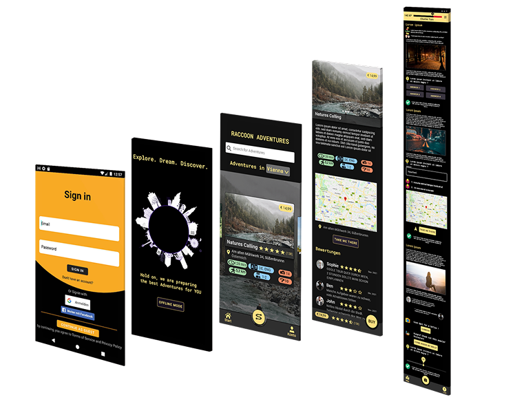 Gamified mobile tour interaction screens